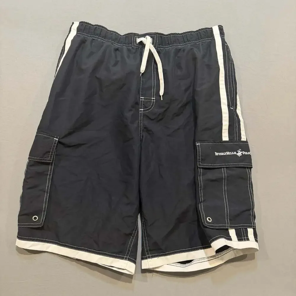 Beverly Hills Polo Club Swim Trunks Size XL Black White Board Shorts
